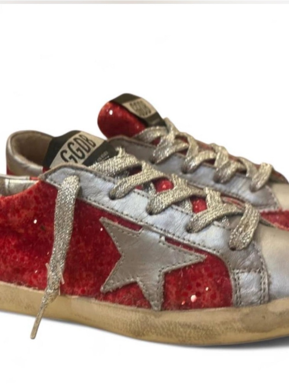 Golden Goose Kids Red Glitter Sneakers with Silver Star